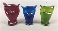 3x The Bid Art Glass Owls - Unsigned