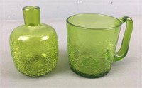 2x The Bid Crackle Glass Vase & Pitcher