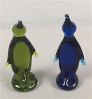 2x The Bid Rainbow Blown Art Glass Penguins