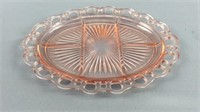 Pink Depression Open Lace Divided Glass Platter