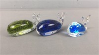 3x The Bid Art Glass Whales - 2 Controlled Bubble