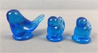 3 Pc Bluebird Of Happiness Art Glass