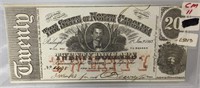 1863 North Carolina $20 Note