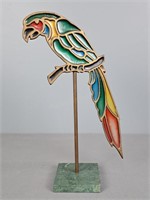 Art Glass & Metal Parrot On Stand