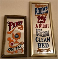 D - FRAMED "PABST" & "CLEAN BED" MIRRORS (BR)