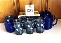 BLUE GLASSWARE, LIBBEY JUICE GLASSES,