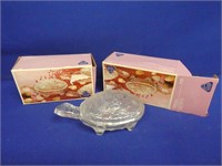 (2) Glass Turtle Trinket Boxes