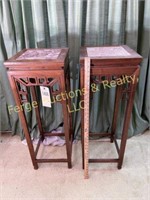 ASIAN MARBLE TOP PLANT STANDS (2)
