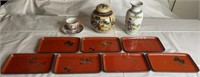 Vintage Hand Painted Oriental Trays & Pottery