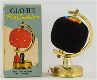 Vintage Globe Pin Cushion with Tape Measure and