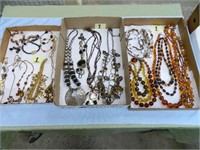 (3) Flats of Assorted Brown & Gold Tone Necklaces,