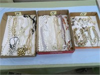 (3) Flats of Vintage Pearl Necklaces, Bracelets &