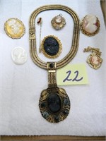 1930's Style Brass Cameo Necklace (Sightly -