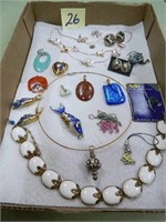 Enamel, Cloisonne & Glass Necklace, Earrings &