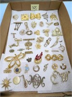 Approx. (47) Assorted Gold Tone Brooches