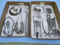 (2) Flats of Vintage Silver Tone Necklaces