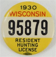 1930 Wisconsin Resident Hunting License Button