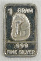 Silver Bar - "King Tut": 1 gram .999 Fine Silver