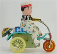 Vintage Wind-Up Tin Toy Messenger Boy - Works &