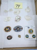 Hand Carved Mother of Pearl Brooches & Earrings,