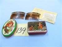 Vintage Hair Combs, (2) Tin Trinket Boxes, As Is