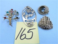(3) Sterling Rhinestone Brooches and a Handmade