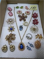 Unsigned Vintage Rhinestone Jewelry, Necklaces,