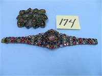Unique Vintage Unsigned Bracelet and Brooch with