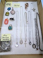 Flat of Sterling Necklaces, Pendants and Pins, 15