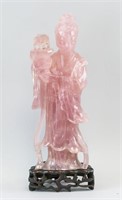 Chinese Large Pink Quartz Carved Fairy Statue