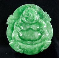 Very Fine Apple Green Jadeite Pendant Buddha