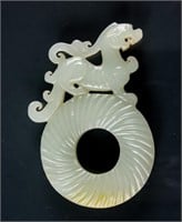 Chinese Carved Hetian White Jade Chilong Disk