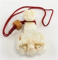 Chinese Archaistic White Jade Dragon Pendant