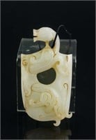 Chinese Hetian White Jade carved Dragon Pendant