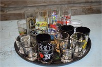 Tray full of Collectible Shot Glasses