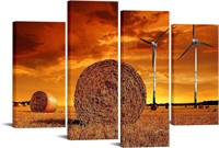 iKNOW FOTO 4 Panels Wall Art Pictures Straw Bales
