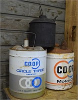 (3) Vintage Metal Oil / Gas Cans w/ Co-Op