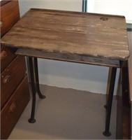 Antique Cast Iron & Wood School Desk & Chair
