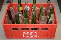Vtg Pop Shoppe Red Plastic Crate full Bottles