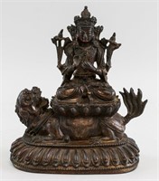 Chinese Copper Bronze Seated Buddha with Lion