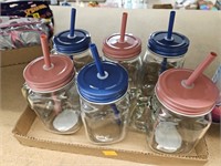 6 Cnt Glass Jars W/ Lids & Straws