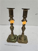 Pr of Brass Candle Holders 8 Inch Tall