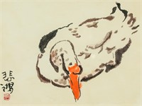 Chinese Watercolor Goose Signed Beihong