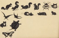 Canadian 20th Century Ink and Pen Study of Animals