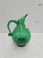 Green Crackled Glass Pitcher