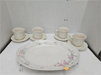 Pfaltzgraff Platter & 4 Cnt Coffee Cups & Saucers