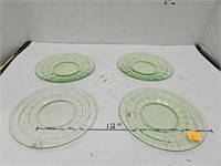 4 Cnt Green Glass Saucer Plates