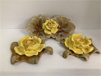 Floral Glazed Ceramic Candle Holder Set