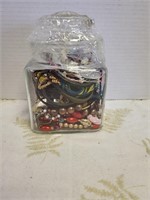 Jar of misc jewelry 6.5"L