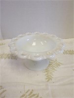 Milk glass dish 7"d note some scratches